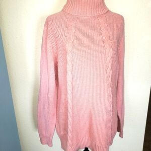 Pink Karen Scott Cable-Knit Turtleneck Sweater Women's sz L Barbiecore